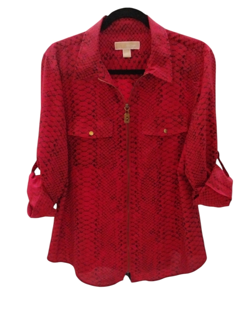 Michael Kors Red Snakeskin-Print Zip Front Blouse SZ XL - Picture 2 of 7